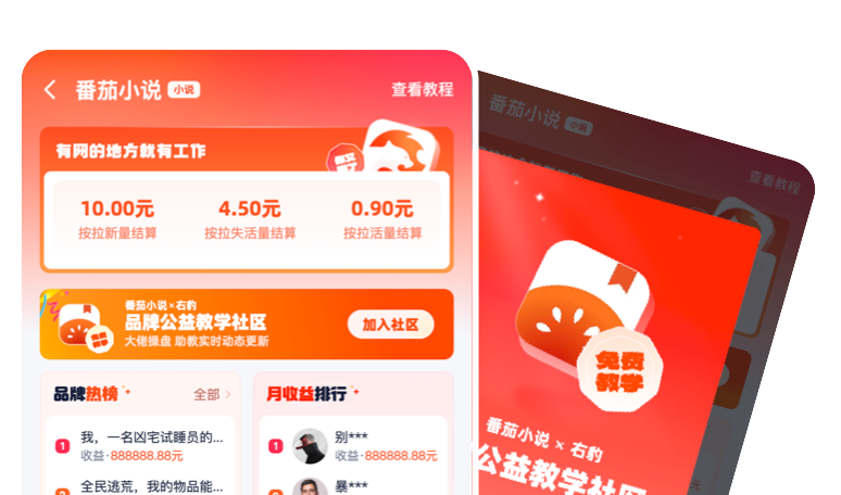 番茄小说推广案例界面